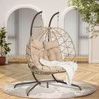 Fauteuil suspendu double œuf avec support pour intérieur ou extérieur, en osier et rotin, pour patio, panier ou hamac.