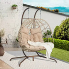 Fauteuil suspendu double œuf avec support pour intérieur ou extérieur, en osier et rotin, pour patio, panier ou hamac.