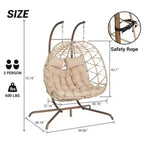 Fauteuil suspendu double œuf avec support pour intérieur ou extérieur, en osier et rotin, pour patio, panier ou hamac.