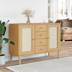 vidaXL SENJA Buffet bahut armoire de rangement aspect rotin bois de pin massif, avec 4 tiroirs