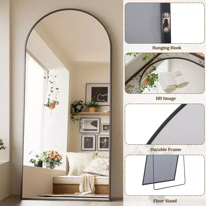 Miroir de sol surdimensionné BEAUTYPEAK 34 X 76, miroir pleine longueur arqué