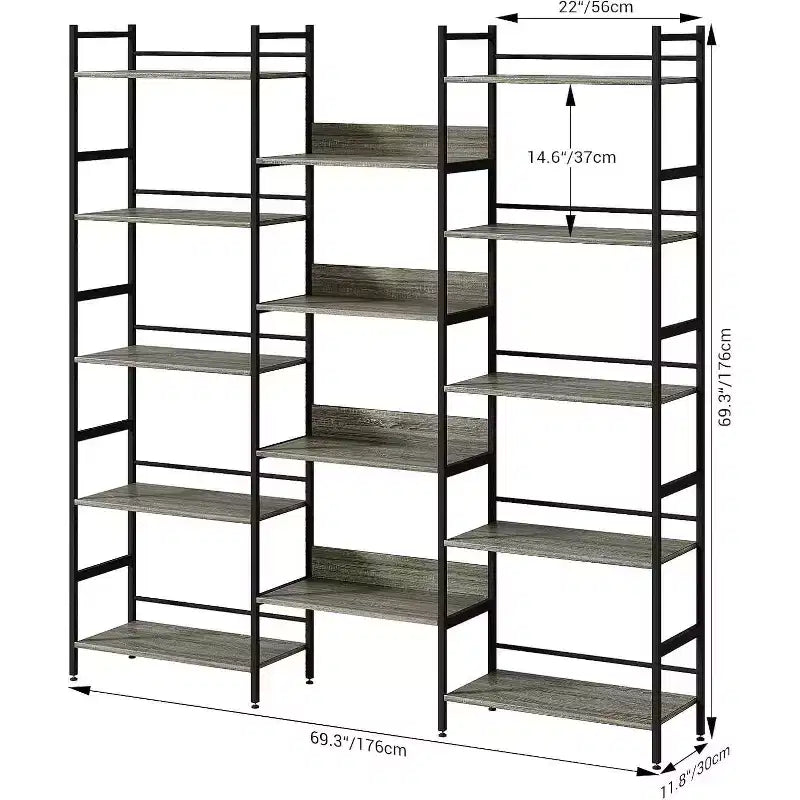 Étagère 5 niveaux avec 14 compartiments de présentation, grande étagère industrielle ouverte, rangement rustique, salon, chambre à coucher, bureau et salle d'étude