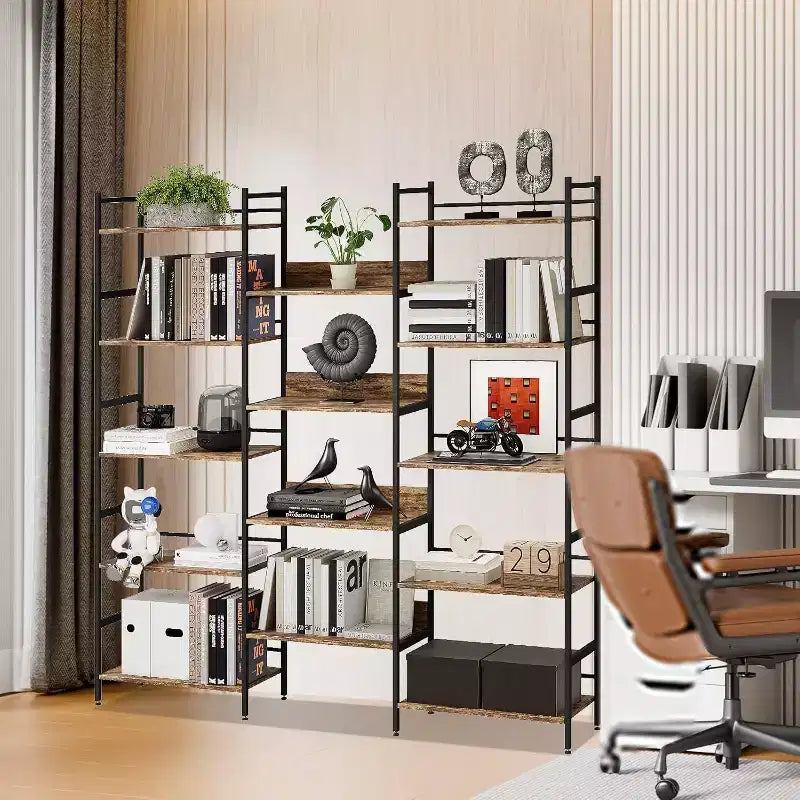 Étagère 5 niveaux avec 14 compartiments de présentation, grande étagère industrielle ouverte, rangement rustique, salon, chambre à coucher, bureau et salle d'étude