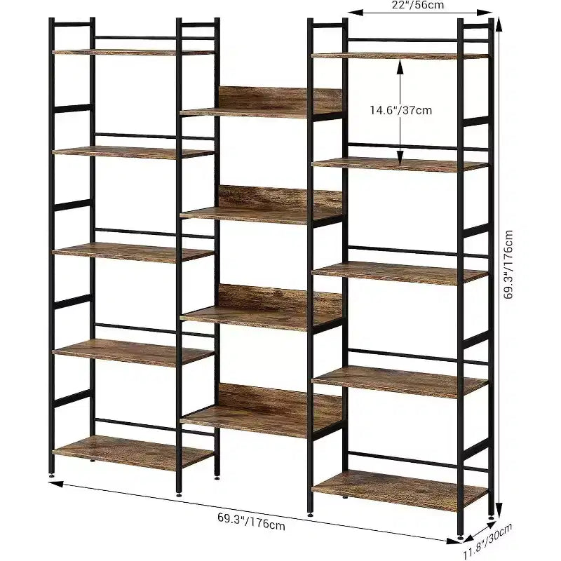 Étagère 5 niveaux avec 14 compartiments de présentation, grande étagère industrielle ouverte, rangement rustique, salon, chambre à coucher, bureau et salle d'étude