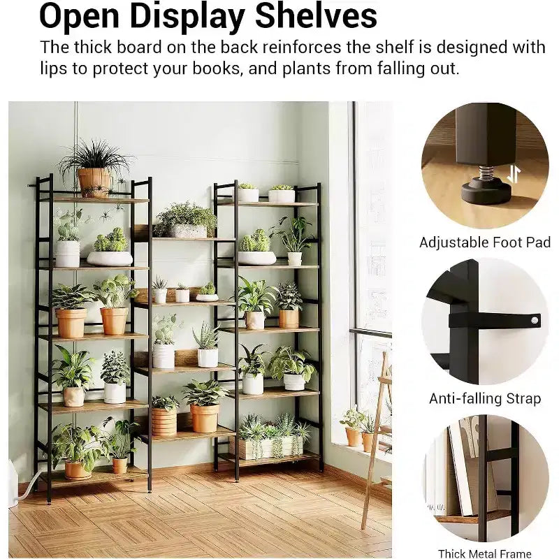 Étagère 5 niveaux avec 14 compartiments de présentation, grande étagère industrielle ouverte, rangement rustique, salon, chambre à coucher, bureau et salle d'étude