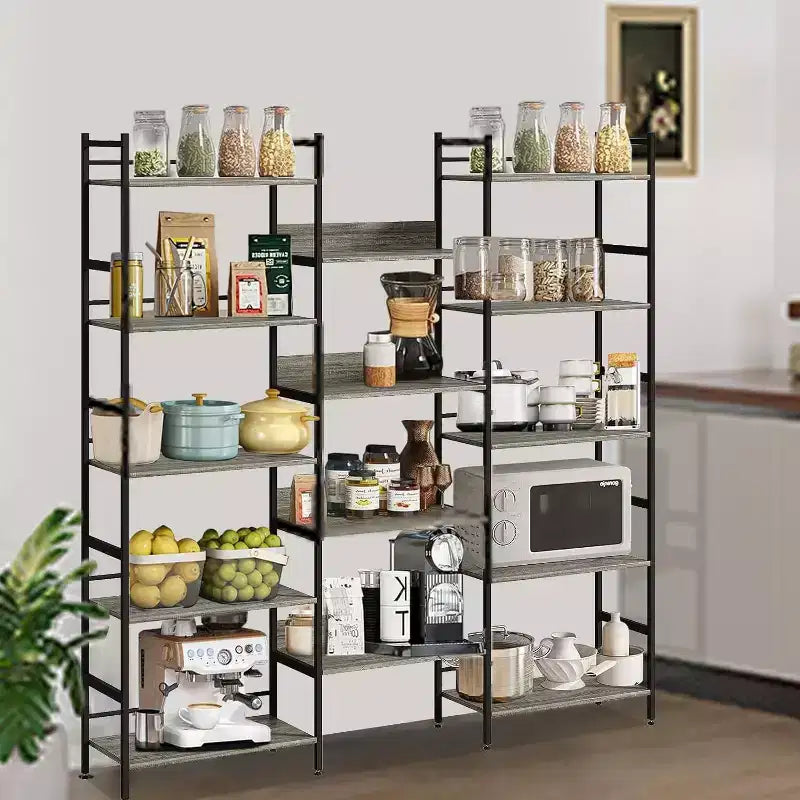 Étagère 5 niveaux avec 14 compartiments de présentation, grande étagère industrielle ouverte, rangement rustique, salon, chambre à coucher, bureau et salle d'étude