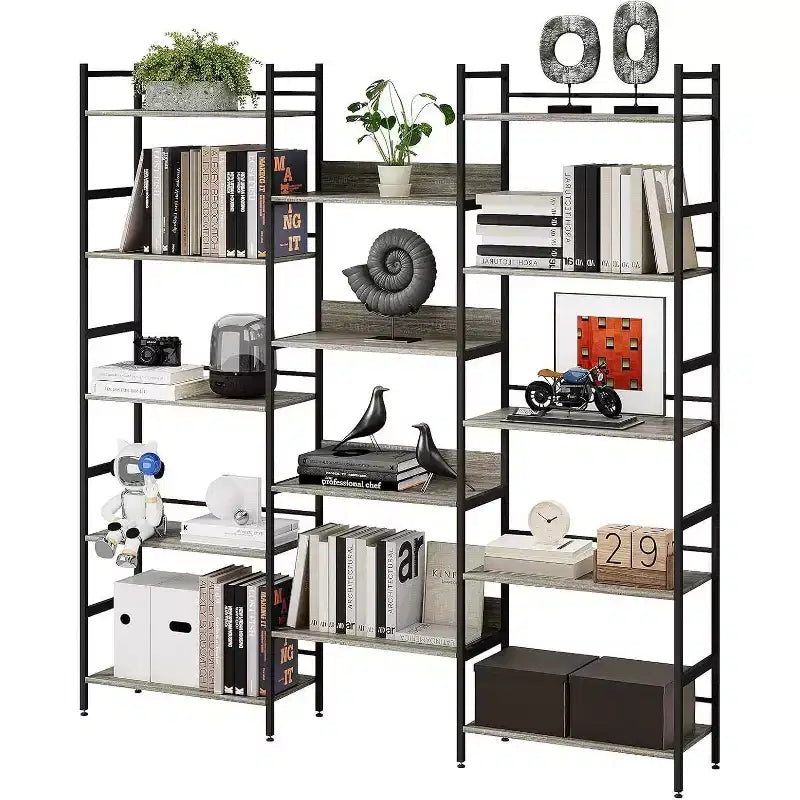Étagère 5 niveaux avec 14 compartiments de présentation, grande étagère industrielle ouverte, rangement rustique, salon, chambre à coucher, bureau et salle d'étude