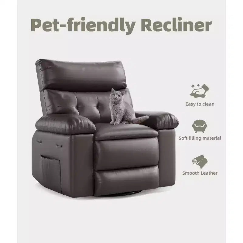 Fauteuil inclinable chauffant et massant avec pivotement à 360° et bascule manuelle, design ergonomique avec télécommande et porte-gobelets pour salon