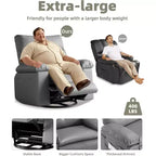 Fauteuil inclinable chauffant et massant avec pivotement à 360° et bascule manuelle, design ergonomique avec télécommande et porte-gobelets pour salon
