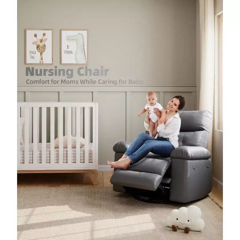 Fauteuil inclinable chauffant et massant avec pivotement à 360° et bascule manuelle, design ergonomique avec télécommande et porte-gobelets pour salon