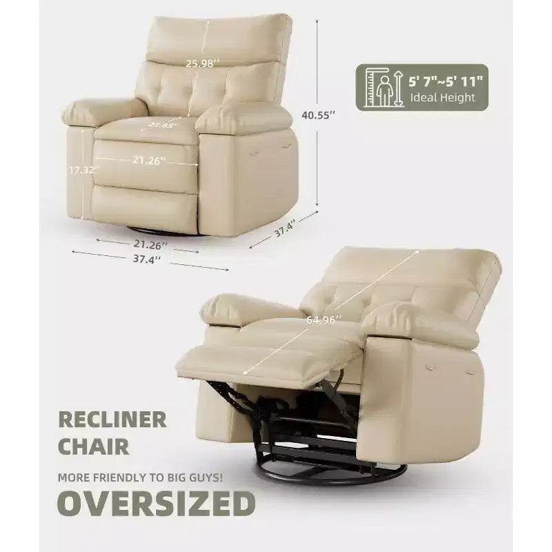 Fauteuil inclinable chauffant et massant avec pivotement à 360° et bascule manuelle, design ergonomique avec télécommande et porte-gobelets pour salon