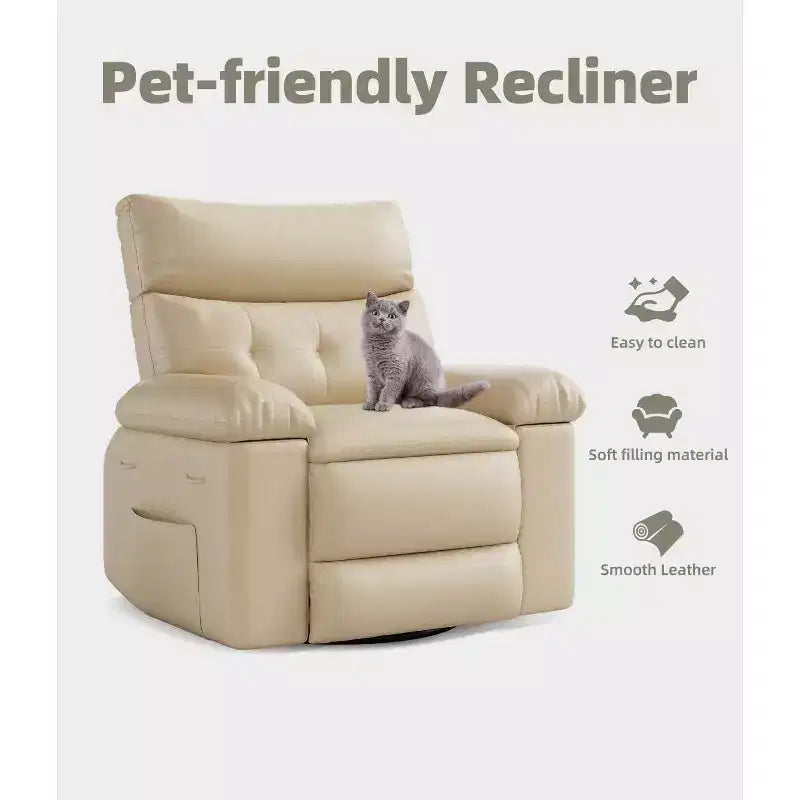Fauteuil inclinable chauffant et massant avec pivotement à 360° et bascule manuelle, design ergonomique avec télécommande et porte-gobelets pour salon