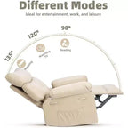 Fauteuil inclinable chauffant et massant avec pivotement à 360° et bascule manuelle, design ergonomique avec télécommande et porte-gobelets pour salon