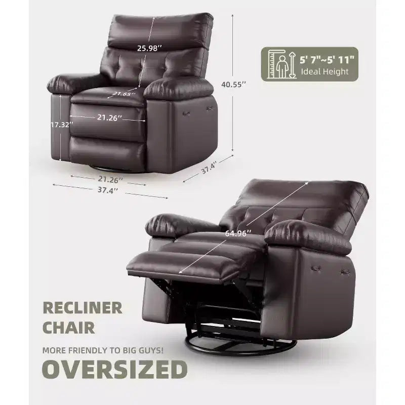 Fauteuil inclinable chauffant et massant avec pivotement à 360° et bascule manuelle, design ergonomique avec télécommande et porte-gobelets pour salon