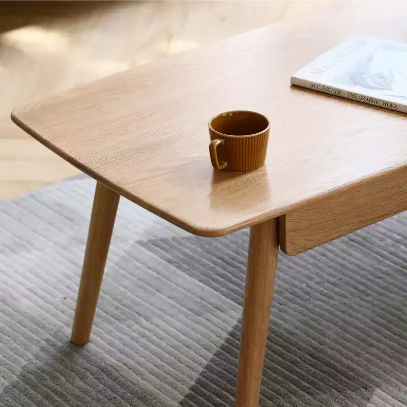 Table basse rectangulaire GDFStudio Dean en bois massif de chêne avec deux tiroirs