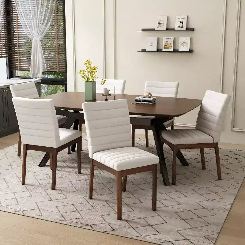 Ensemble de salle à manger rembourré 7 pièces en bois d'hévéa de style milieu de siècle Latisha de Christopher Knight Home