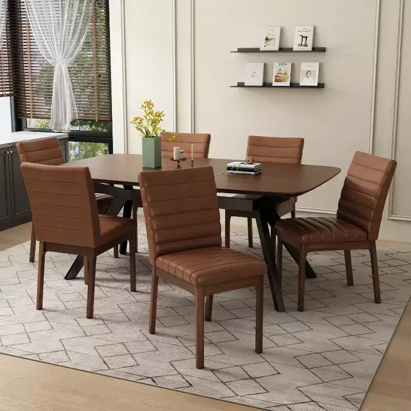 Ensemble de salle à manger rembourré 7 pièces en bois d'hévéa de style milieu de siècle Latisha de Christopher Knight Home