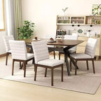 Ensemble de salle à manger rembourré 7 pièces en bois d'hévéa de style milieu de siècle Latisha de Christopher Knight Home