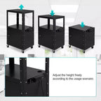Chariot AV à hauteur réglable avec rangement verrouillable, 4 roulettes pivotantes/2 freins de blocage/câble d'alimentation de 5 m/acier laminé à froid durable, salle de classe et garage