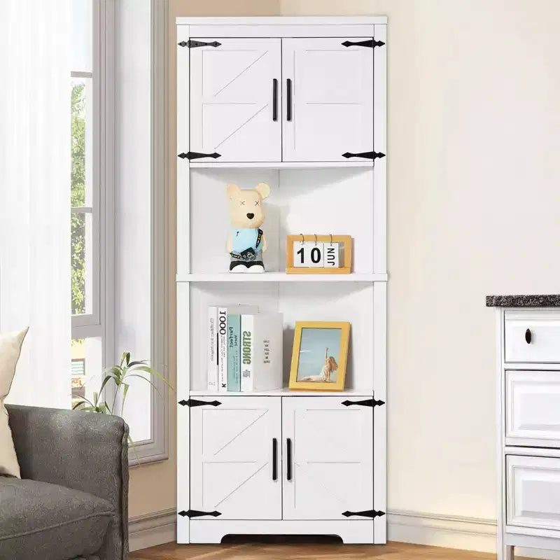 Meuble de Rangement d'Angle Haut VEVOR 68", Armoire de Rangement de Style Ferme à 6 Niveaux avec 4 Portes en Bois et Étagères Réglables, Meuble de Cuisine d'Angle Autoportant
