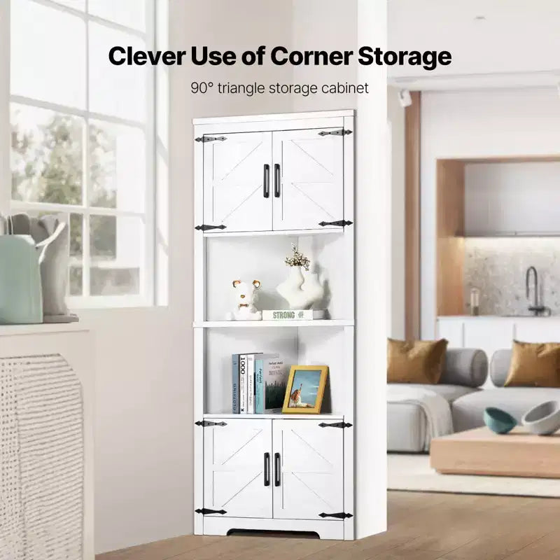 Meuble de Rangement d'Angle Haut VEVOR 68", Armoire de Rangement de Style Ferme à 6 Niveaux avec 4 Portes en Bois et Étagères Réglables, Meuble de Cuisine d'Angle Autoportant