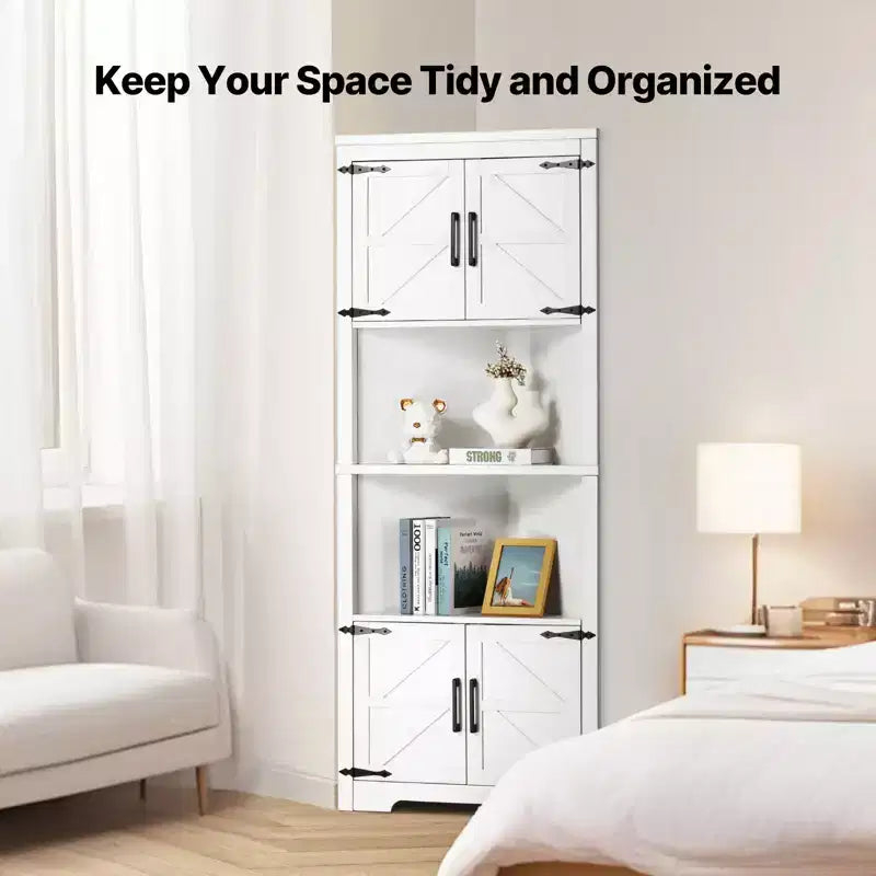 Meuble de Rangement d'Angle Haut VEVOR 68", Armoire de Rangement de Style Ferme à 6 Niveaux avec 4 Portes en Bois et Étagères Réglables, Meuble de Cuisine d'Angle Autoportant