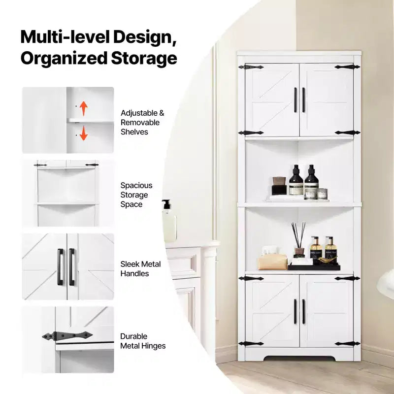 Meuble de Rangement d'Angle Haut VEVOR 68", Armoire de Rangement de Style Ferme à 6 Niveaux avec 4 Portes en Bois et Étagères Réglables, Meuble de Cuisine d'Angle Autoportant