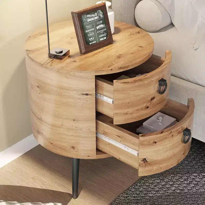 COZONY Table d'appoint ronde avec 2 tiroirs, table de chevet moderne de 47 cm avec pieds en métal