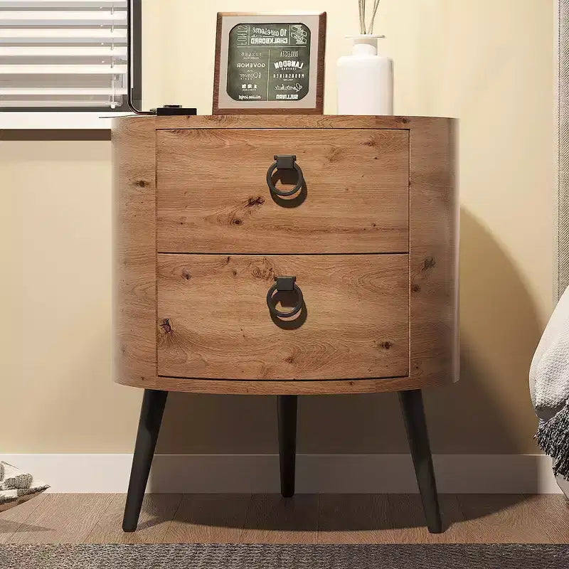COZONY Table d'appoint ronde avec 2 tiroirs, table de chevet moderne de 47 cm avec pieds en métal