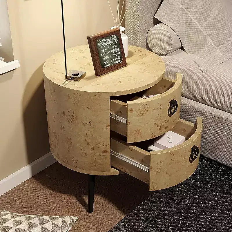 COZONY Table d'appoint ronde avec 2 tiroirs, table de chevet moderne de 47 cm avec pieds en métal