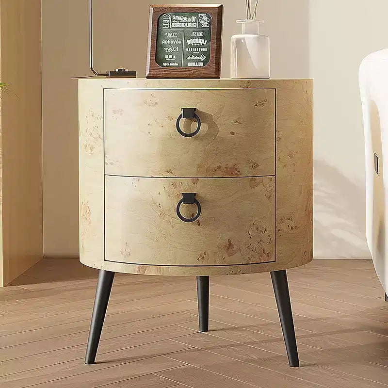 COZONY Table d'appoint ronde avec 2 tiroirs, table de chevet moderne de 47 cm avec pieds en métal