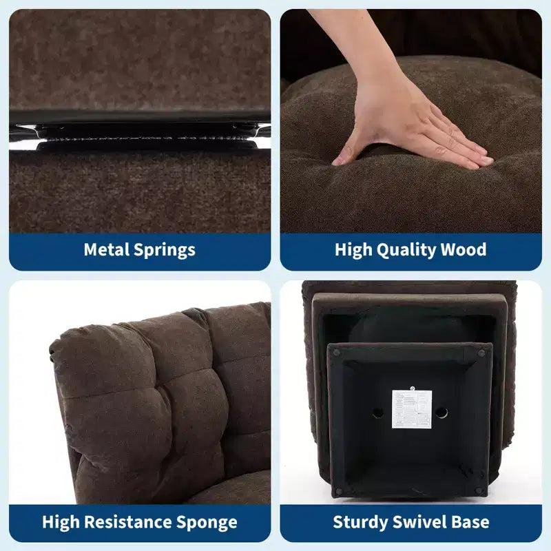 Fauteuil pivotant en chenille, canapé pivotant moderne et confortable à 360° avec base surdimensionnée, siège étendu de 52,8 cm, charge maximale de 136 kg pour salon