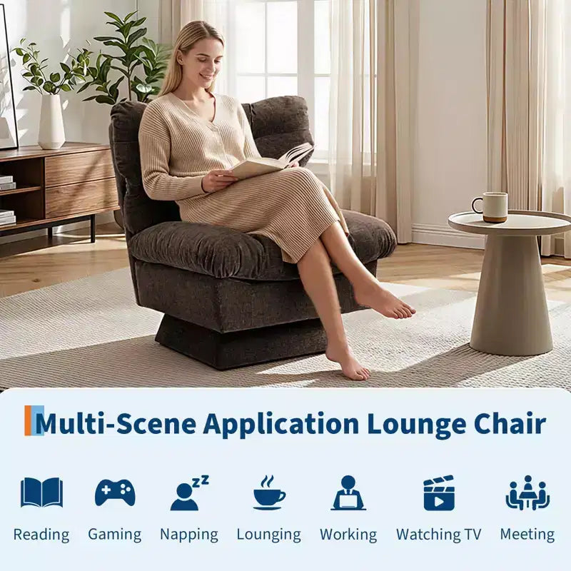 Fauteuil pivotant en chenille, canapé pivotant moderne et confortable à 360° avec base surdimensionnée, siège étendu de 52,8 cm, charge maximale de 136 kg pour salon