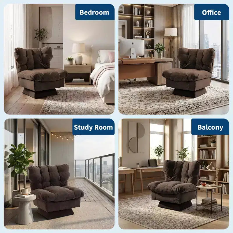 Fauteuil pivotant en chenille, canapé pivotant moderne et confortable à 360° avec base surdimensionnée, siège étendu de 52,8 cm, charge maximale de 136 kg pour salon
