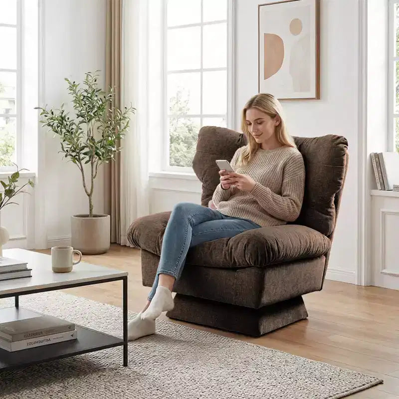 Fauteuil pivotant en chenille, canapé pivotant moderne et confortable à 360° avec base surdimensionnée, siège étendu de 52,8 cm, charge maximale de 136 kg pour salon