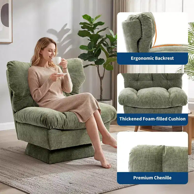Fauteuil pivotant en chenille, canapé pivotant moderne et confortable à 360° avec base surdimensionnée, siège étendu de 52,8 cm, charge maximale de 136 kg pour salon