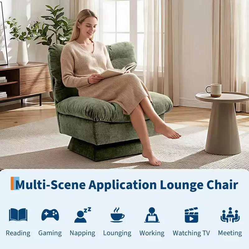Fauteuil pivotant en chenille, canapé pivotant moderne et confortable à 360° avec base surdimensionnée, siège étendu de 52,8 cm, charge maximale de 136 kg pour salon