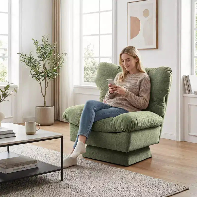 Fauteuil pivotant en chenille, canapé pivotant moderne et confortable à 360° avec base surdimensionnée, siège étendu de 52,8 cm, charge maximale de 136 kg pour salon
