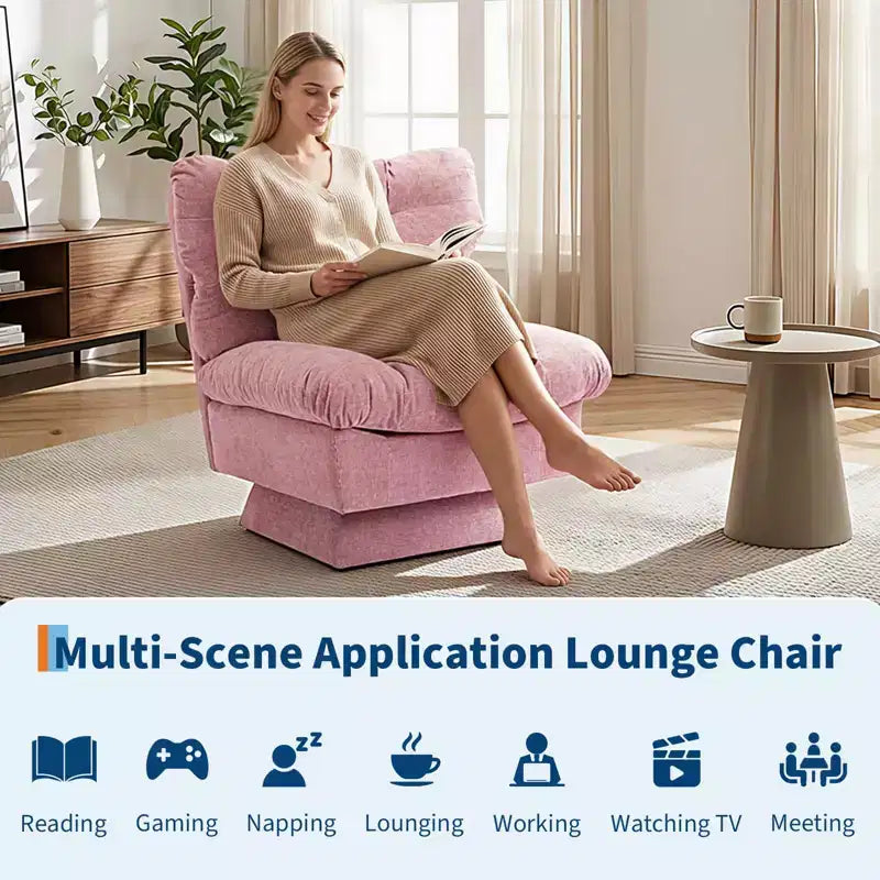 Fauteuil pivotant en chenille, canapé pivotant moderne et confortable à 360° avec base surdimensionnée, siège étendu de 52,8 cm, charge maximale de 136 kg pour salon