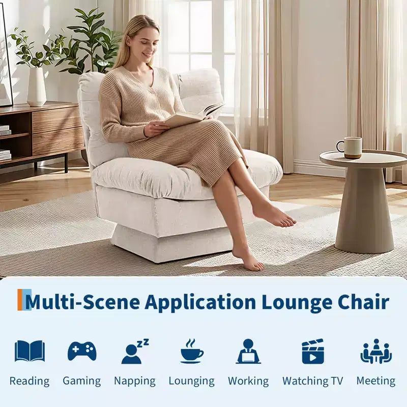 Fauteuil pivotant en chenille, canapé pivotant moderne et confortable à 360° avec base surdimensionnée, siège étendu de 52,8 cm, charge maximale de 136 kg pour salon