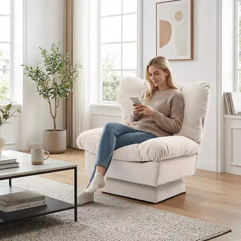 Fauteuil pivotant en chenille, canapé pivotant moderne et confortable à 360° avec base surdimensionnée, siège étendu de 52,8 cm, charge maximale de 136 kg pour salon