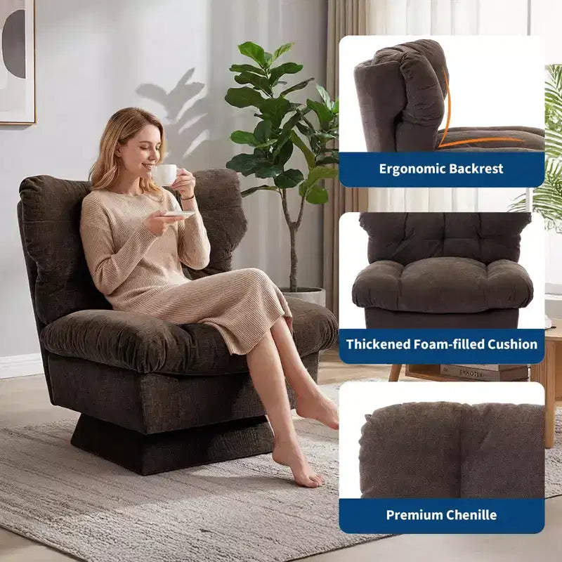 Fauteuil pivotant en chenille, canapé pivotant moderne et confortable à 360° avec base surdimensionnée, siège étendu de 52,8 cm, charge maximale de 136 kg pour salon