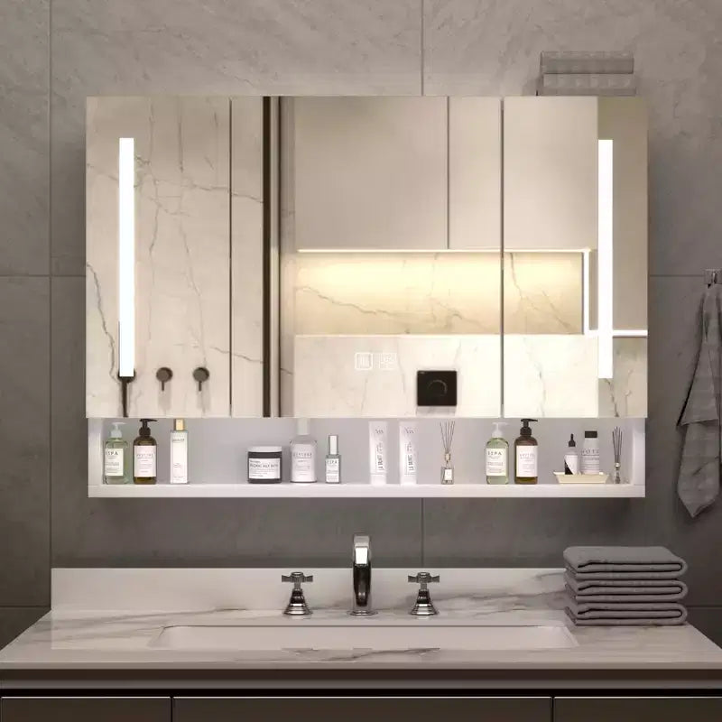 Armoire de toilette CASAINC 39x28 pouces en aluminium avec lumières LED et compartiments de rangement