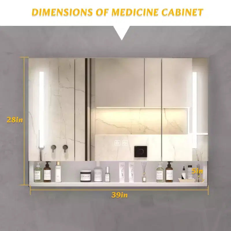 Armoire de toilette CASAINC 39x28 pouces en aluminium avec lumières LED et compartiments de rangement