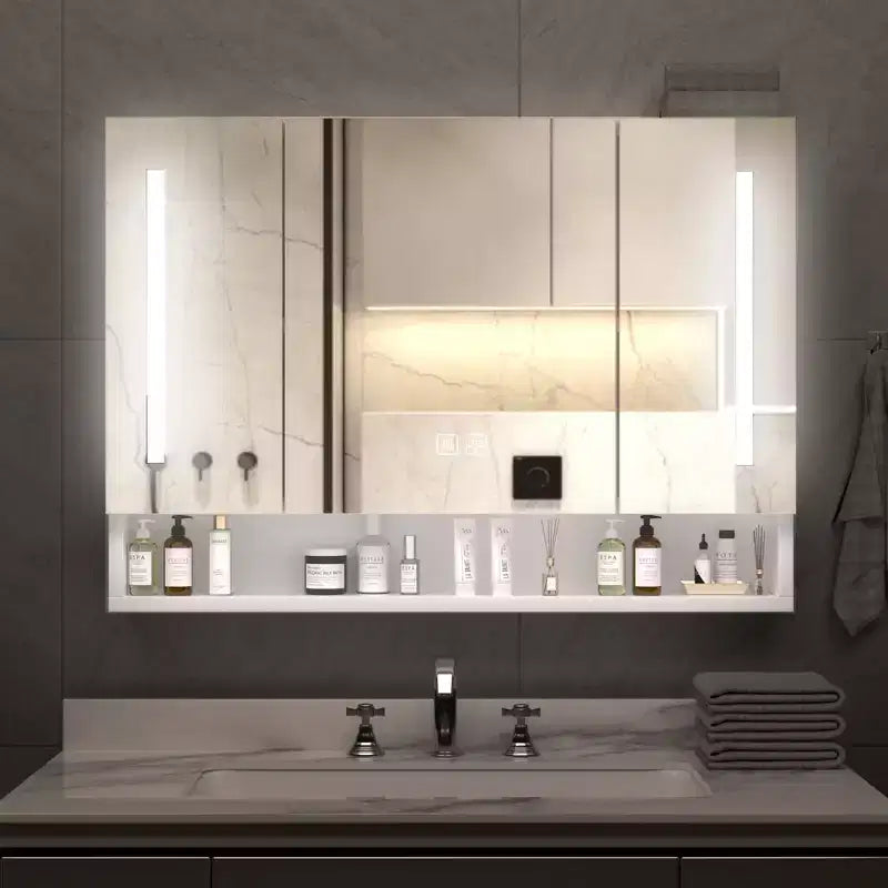 Armoire de toilette CASAINC 39x28 pouces en aluminium avec lumières LED et compartiments de rangement
