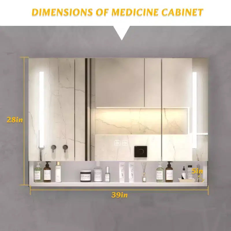 Armoire de toilette CASAINC 39x28 pouces en aluminium avec lumières LED et compartiments de rangement
