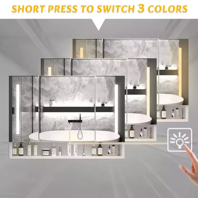 Armoire de toilette CASAINC 39x28 pouces en aluminium avec lumières LED et compartiments de rangement