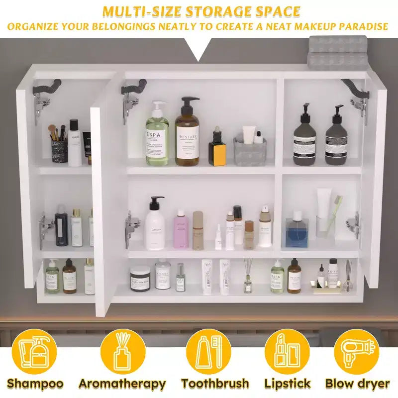 Armoire de toilette CASAINC 39x28 pouces en aluminium avec lumières LED et compartiments de rangement