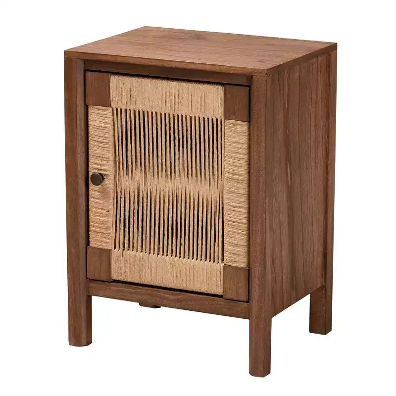 Table de chevet bohème en bois Satoshi de GDFStudio avec étagère et porte en cordage