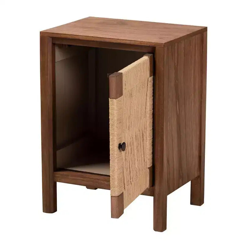 Table de chevet bohème en bois Satoshi de GDFStudio avec étagère et porte en cordage
